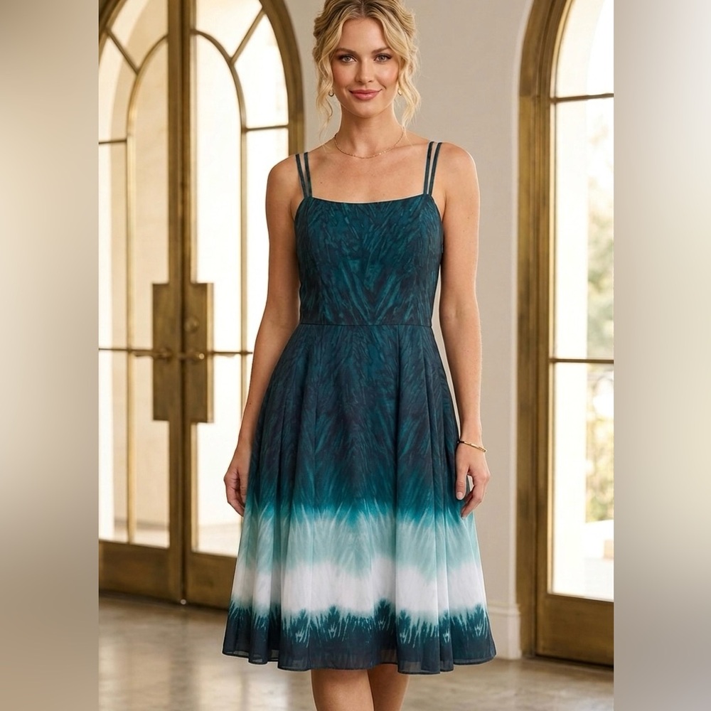 White House Black Market Teal Ombre Double-Strap Midi Dress (NWT)